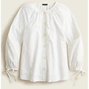 JCrew Tie Sleeve button-front cotton white poplin top, SMALL